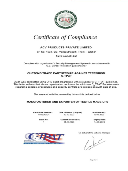 Compliance certificate